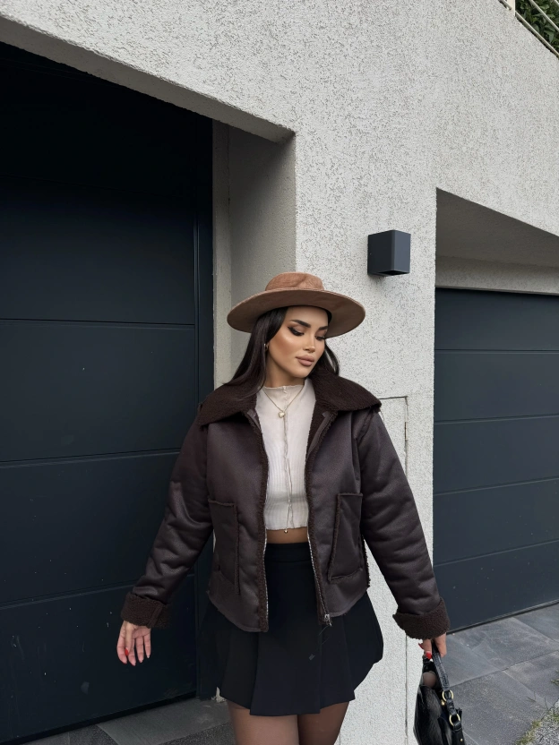 Kahverengi Tasarım Kürk Mont