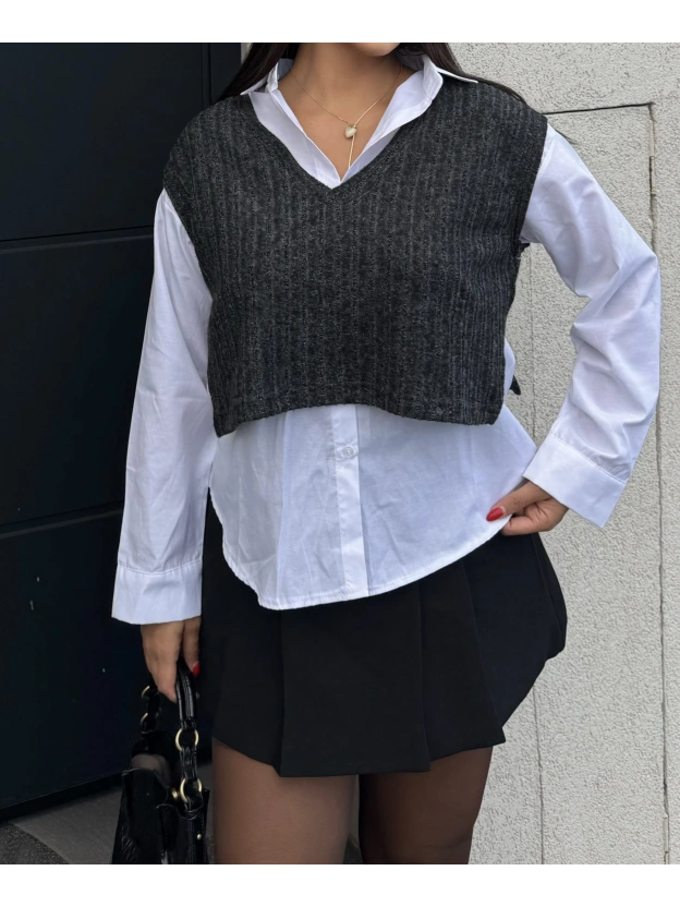 Antrasit Tasarım Gömlek Süveter