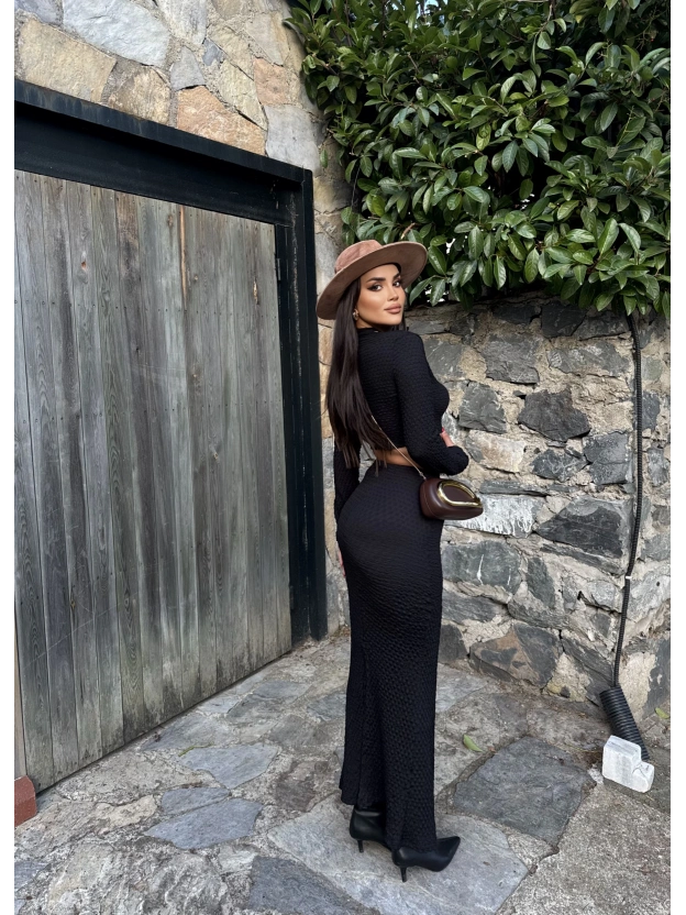 Siyah Uzun Kol Gofre Etek Takım