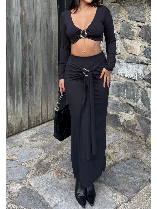 Siyah Toka Detay Etek Takım