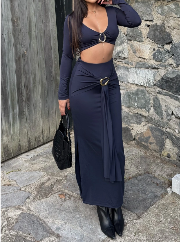 Lacivert Toka Detay Etek Takım