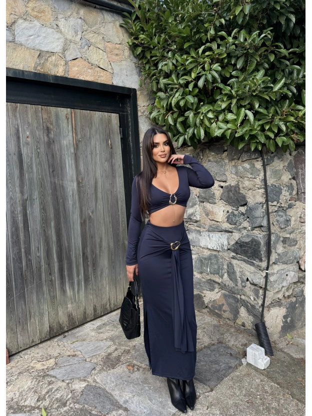 Lacivert Toka Detay Etek Takım