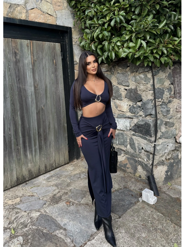 Lacivert Toka Detay Etek Takım