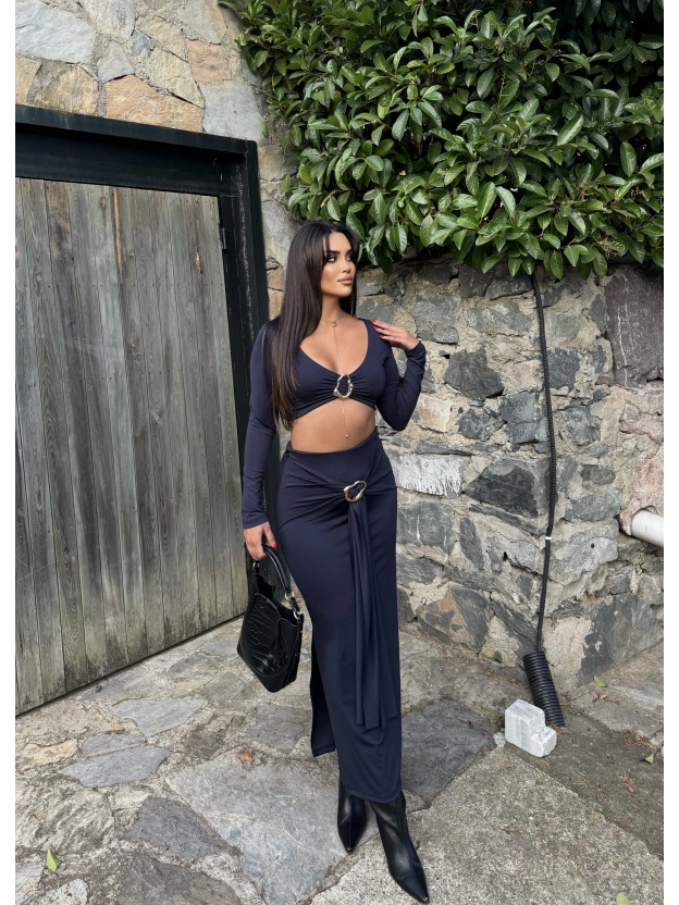 Lacivert Toka Detay Etek Takım