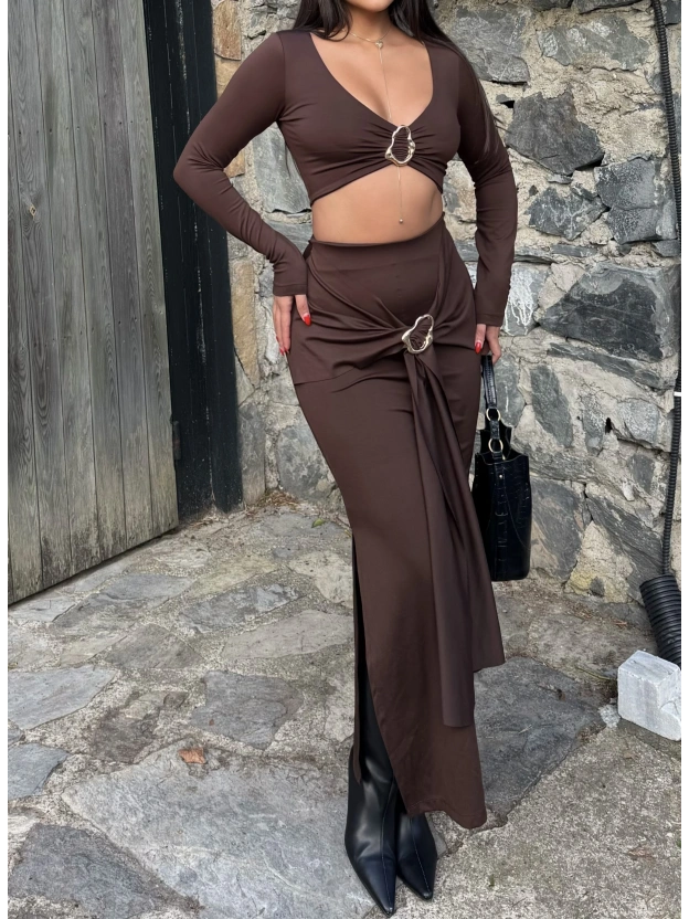 Kahverengi Toka Detay Etek Takım