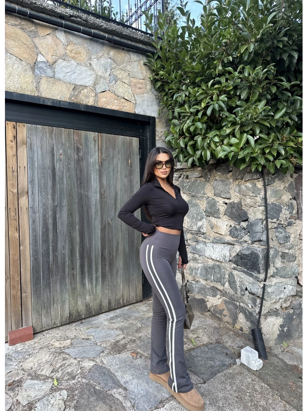 Antrasit Şeritli Tayt Pantolon