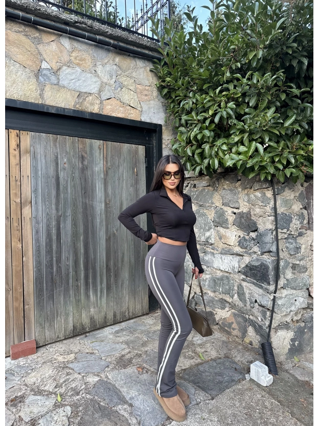 Antrasit Şeritli Tayt Pantolon