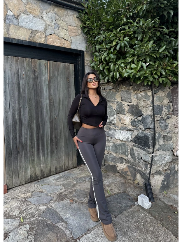 Antrasit Şeritli Tayt Pantolon