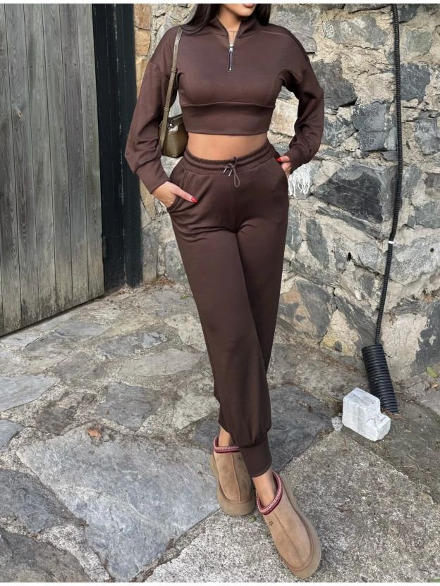 Kahverengi Modal Fermuarlı Takım