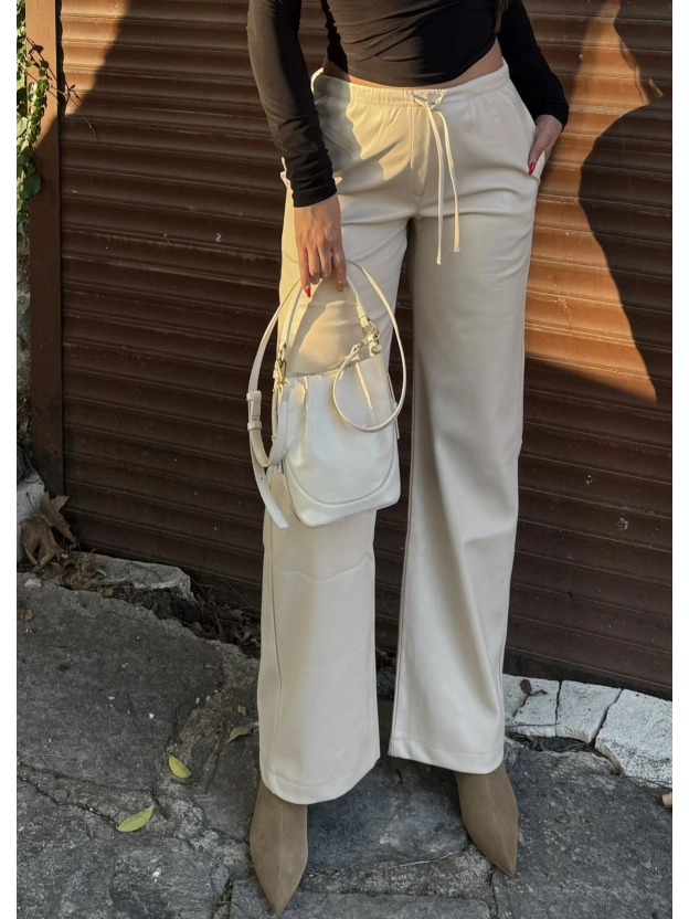 Bej Şardonlu Deri Pantolon