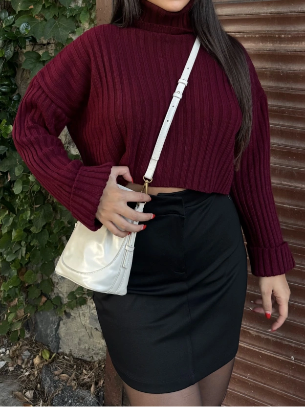 Bordo Balıkçı Yaka Kazak