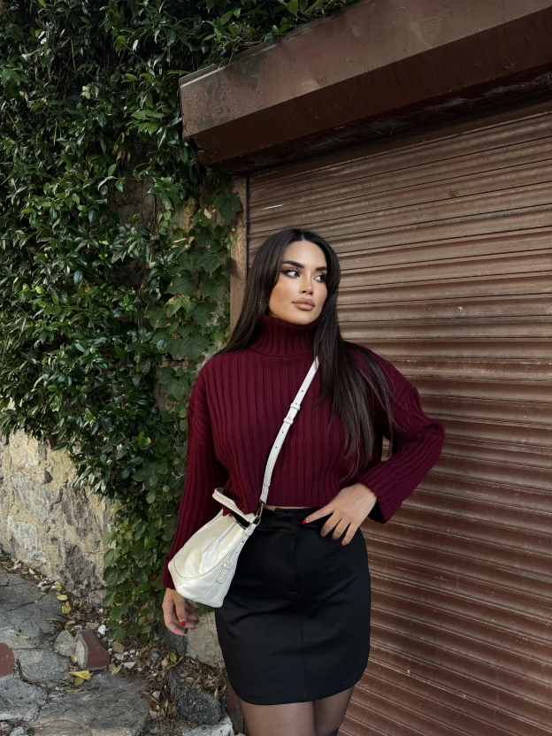 Bordo Balıkçı Yaka Kazak