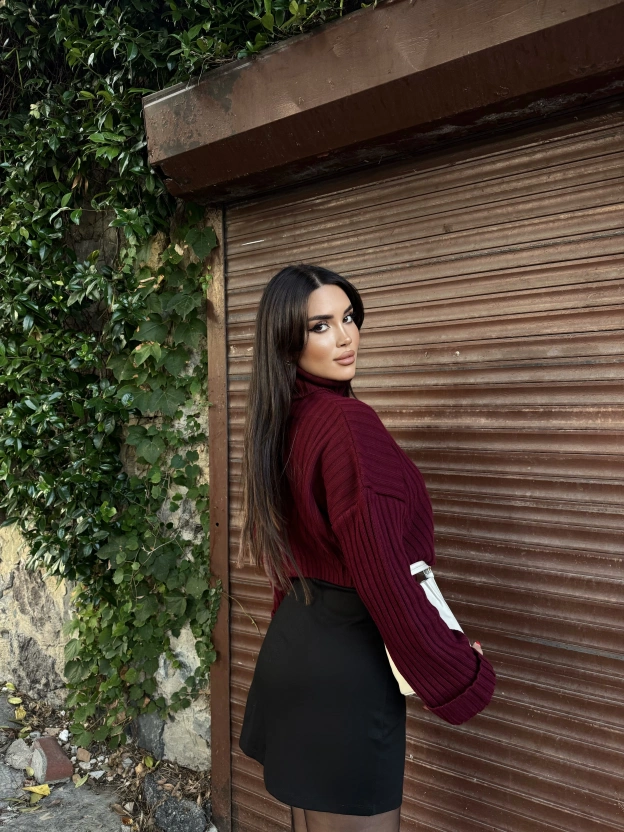 Bordo Balıkçı Yaka Kazak