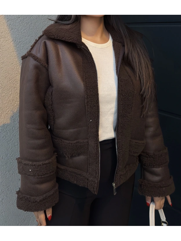 Kahverengi Oversize Peluş Mont