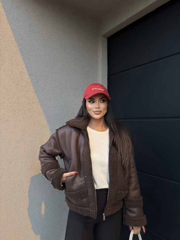 Kahverengi Oversize Peluş Mont
