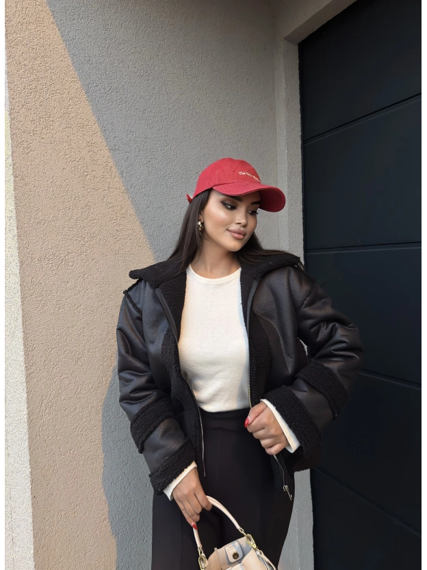 Siyah Oversize Peluş Mont