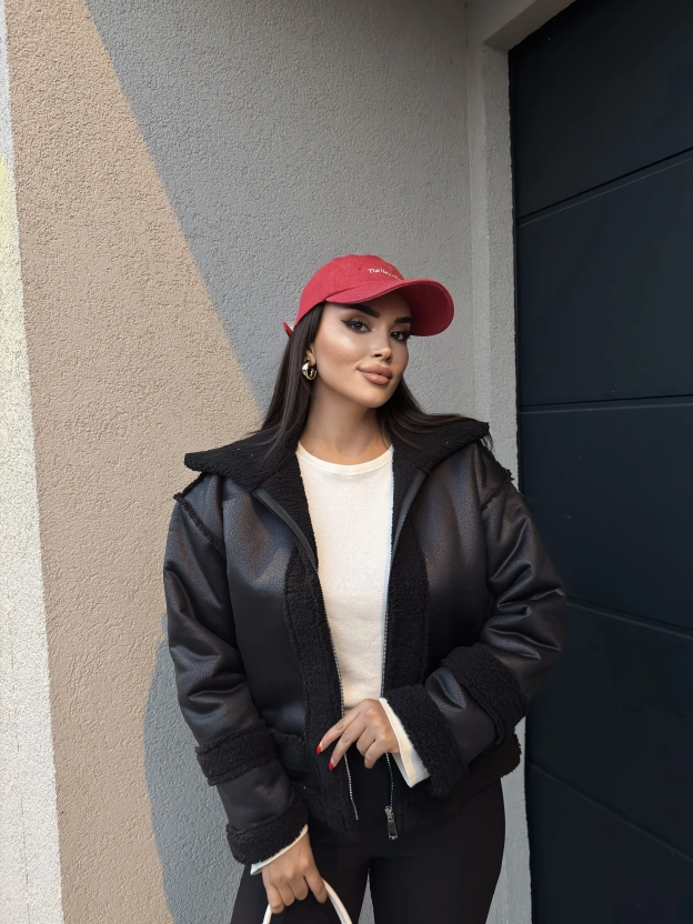 Siyah Oversize Peluş Mont