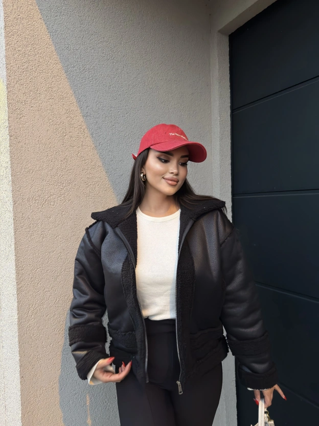 Siyah Oversize Peluş Mont