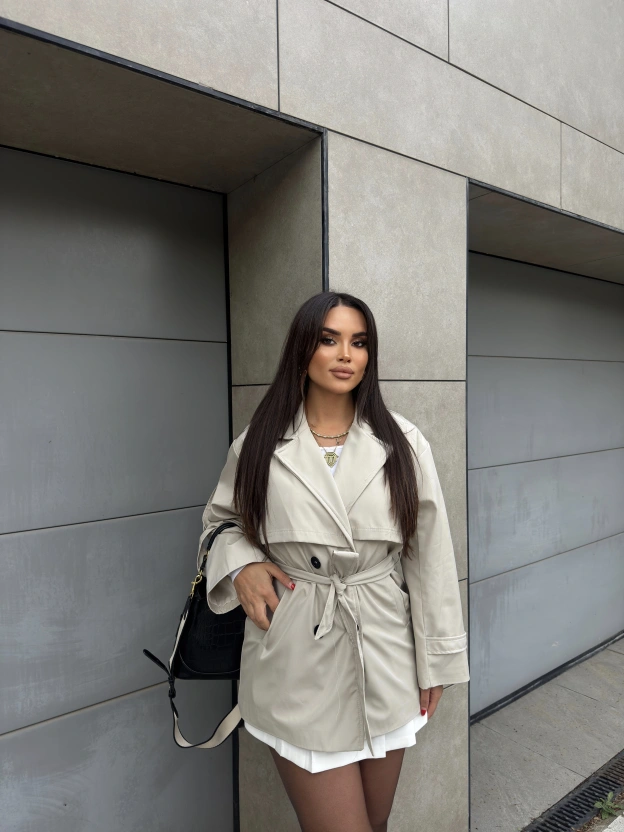 Bej Midi Boy Tasarım Trençkot