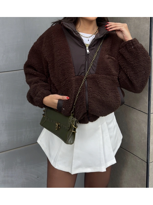 Acı Kahve Oversize Peluş Mont