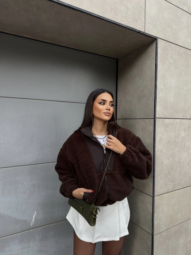 Acı Kahve Oversize Peluş Mont