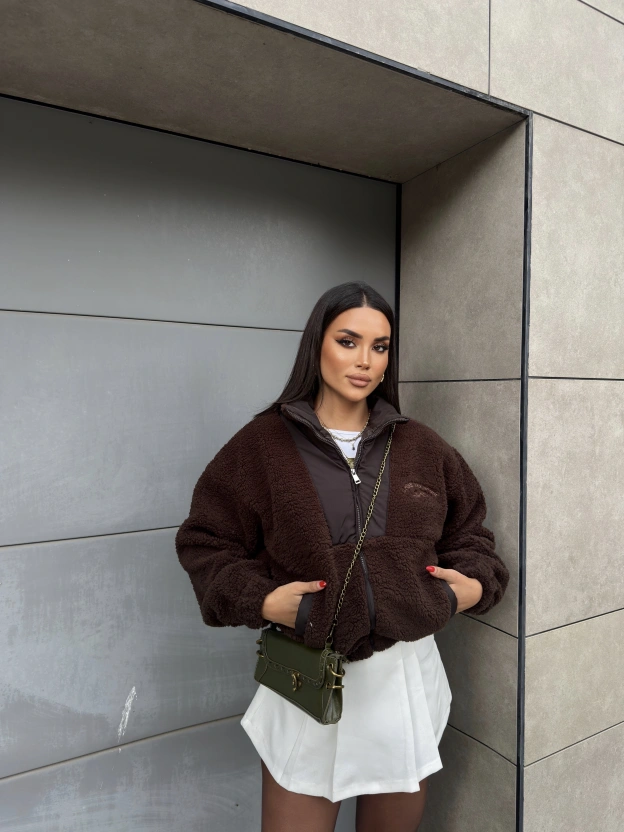 Acı Kahve Oversize Peluş Mont