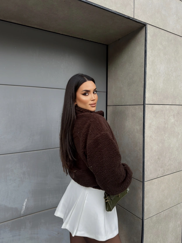 Acı Kahve Oversize Peluş Mont