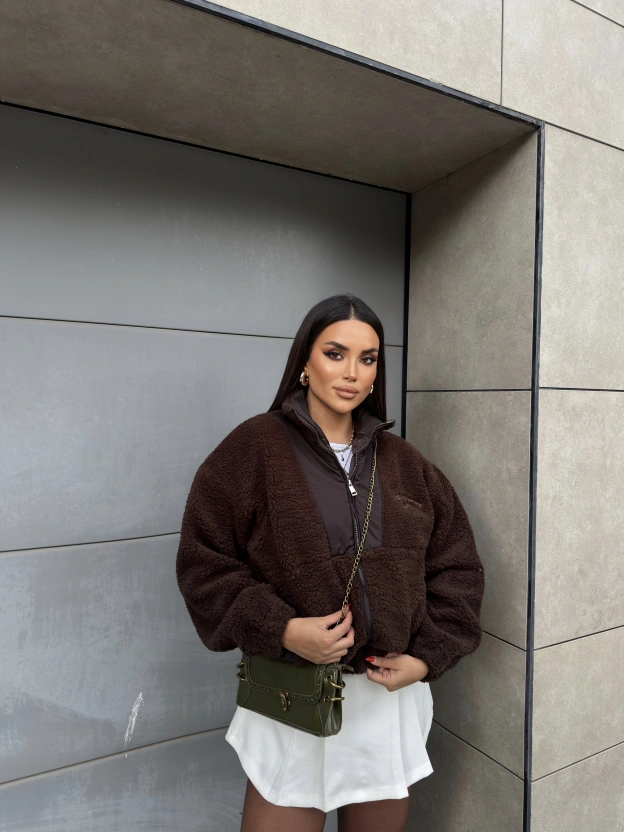 Acı Kahve Oversize Peluş Mont