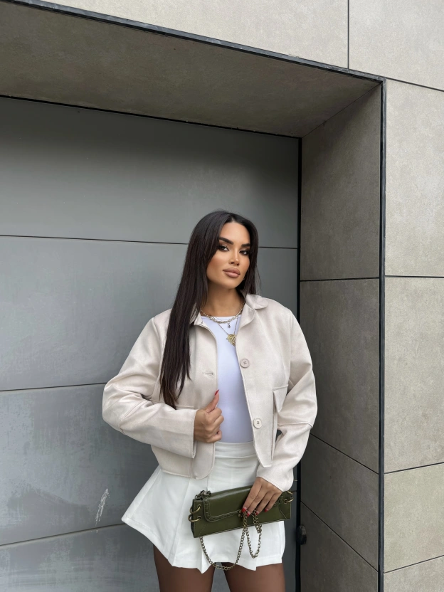 Bej Süet Cep Detay Ceket