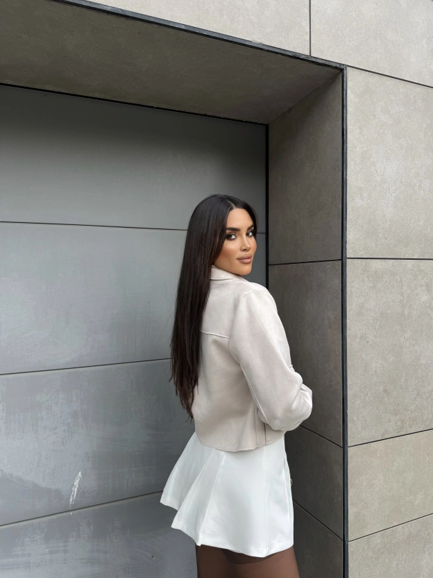 Bej Süet Cep Detay Ceket