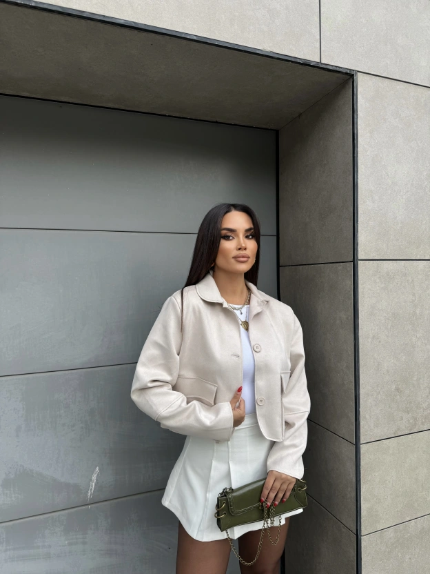 Bej Süet Cep Detay Ceket