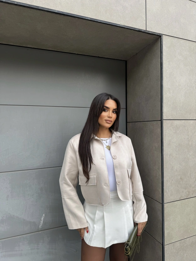 Bej Süet Cep Detay Ceket