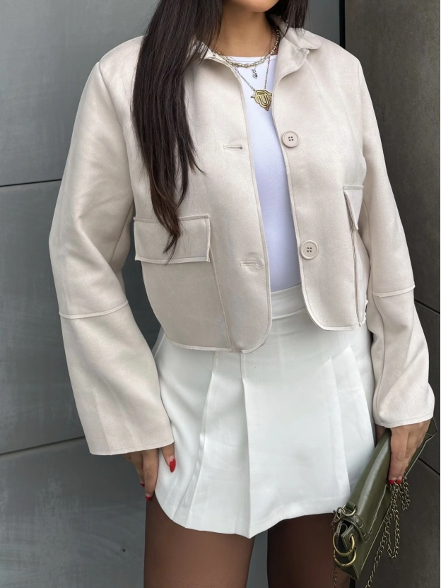 Bej Süet Cep Detay Ceket