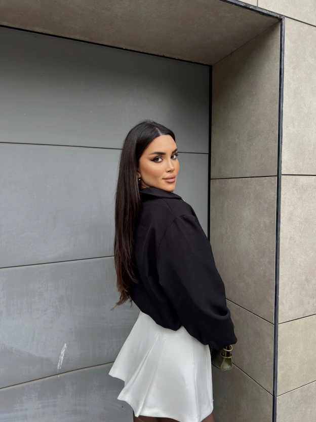 Siyah Crop Fermuarlı Bomber Ceket