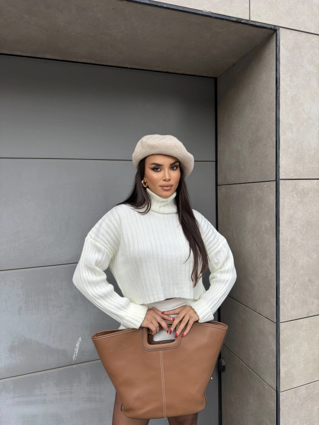 Krem Balıkçı Yaka Kazak