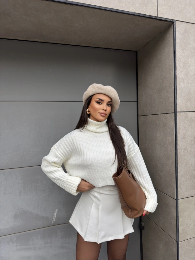 Krem Balıkçı Yaka Kazak