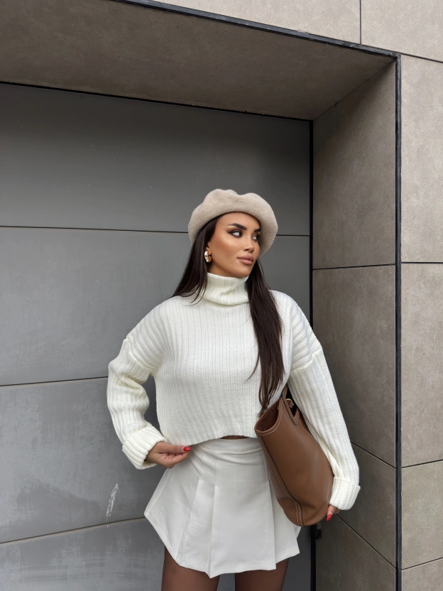 Krem Balıkçı Yaka Kazak