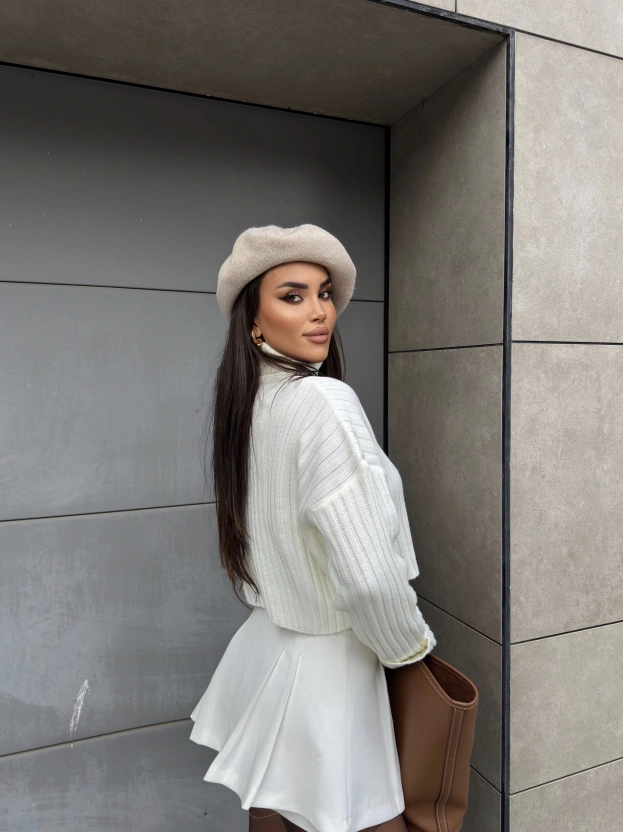 Krem Balıkçı Yaka Kazak