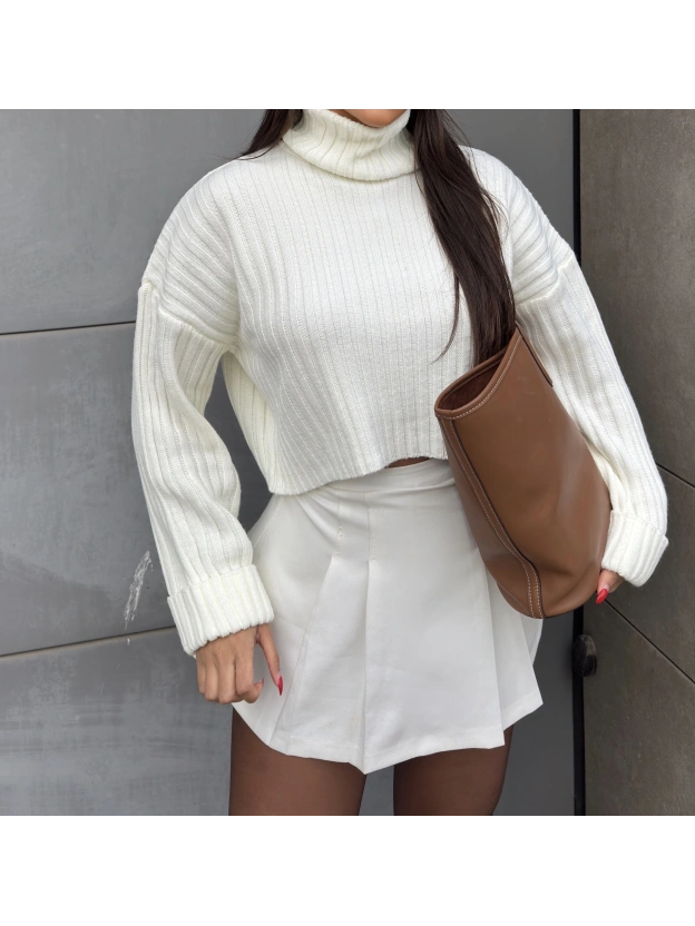 Krem Balıkçı Yaka Kazak