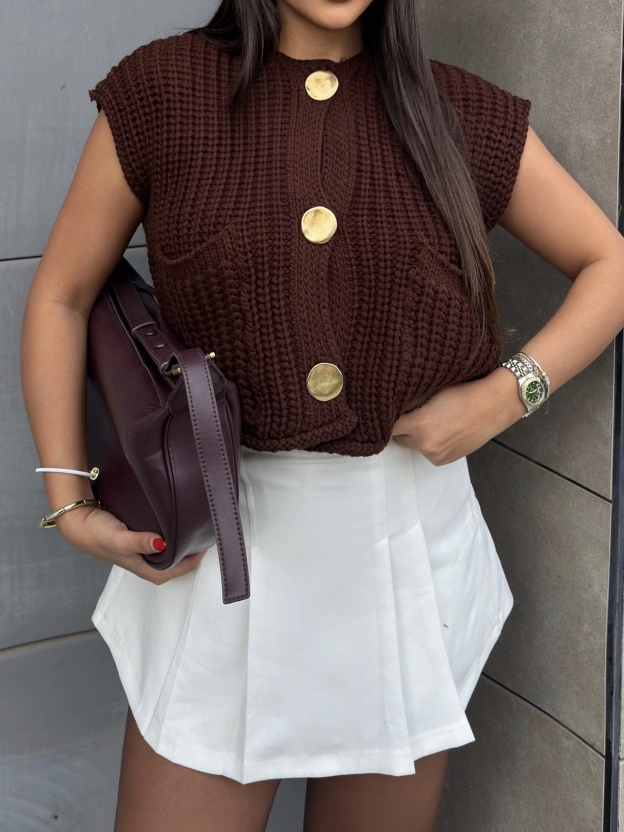 Kahverengi Zra Örgü Yelek