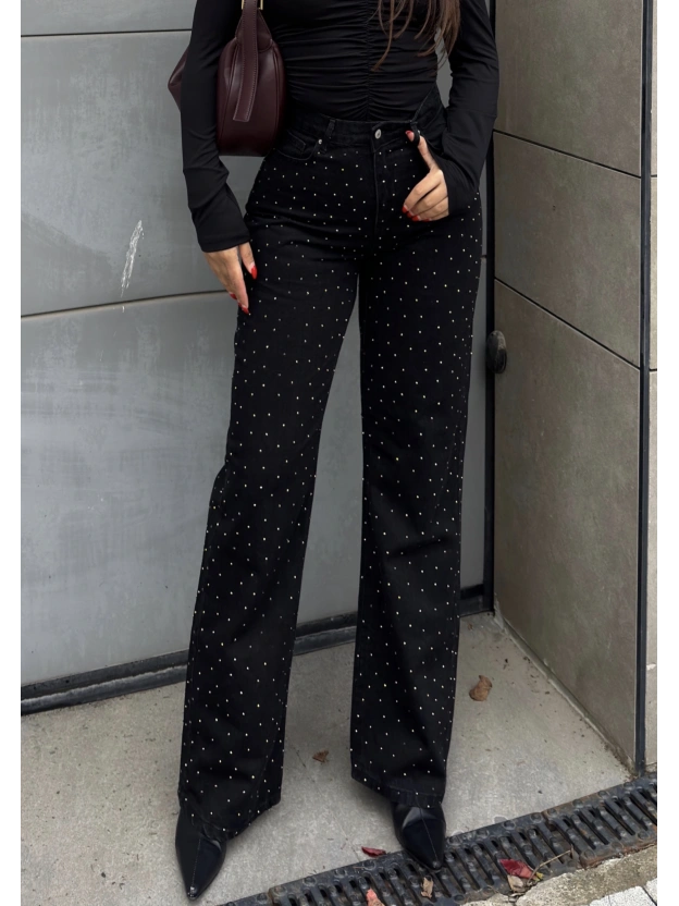 Siyah Taşlı Palazzo Pantolon