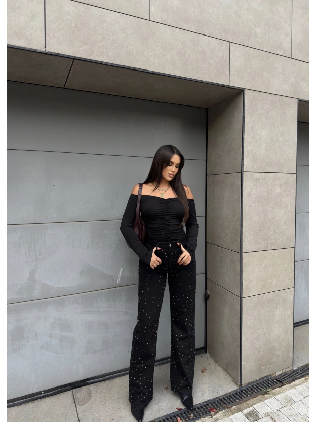 Siyah Taşlı Palazzo Pantolon