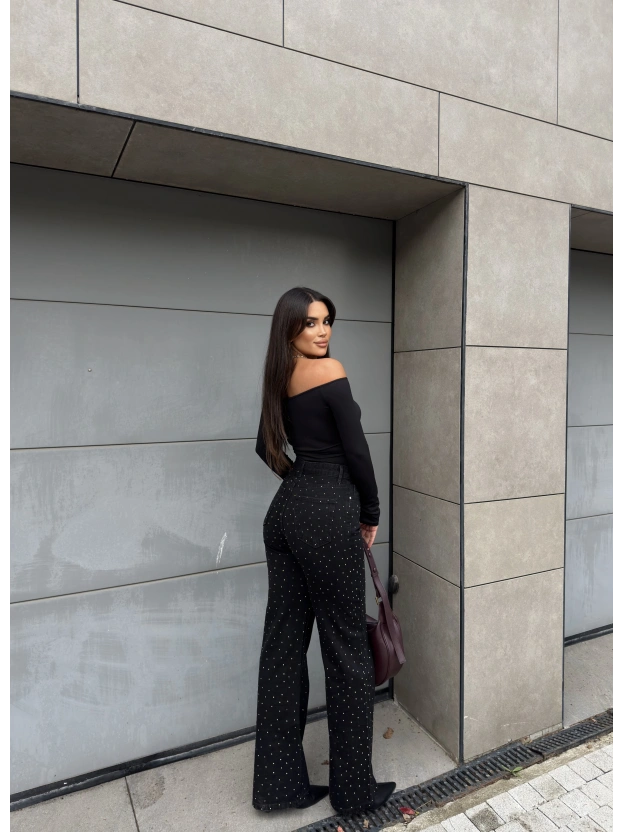 Siyah Taşlı Palazzo Pantolon