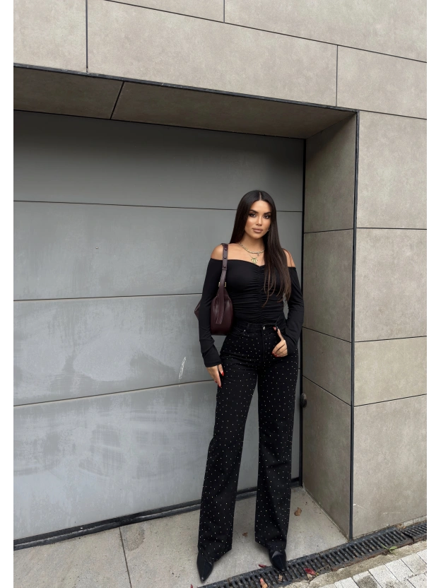 Siyah Taşlı Palazzo Pantolon