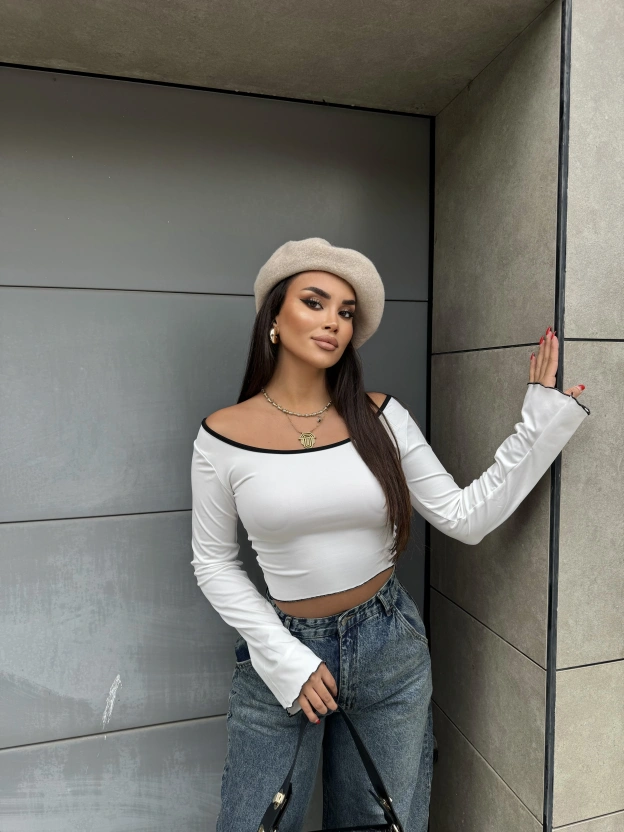 Beyaz İspanyol Kol Biyeli Crop