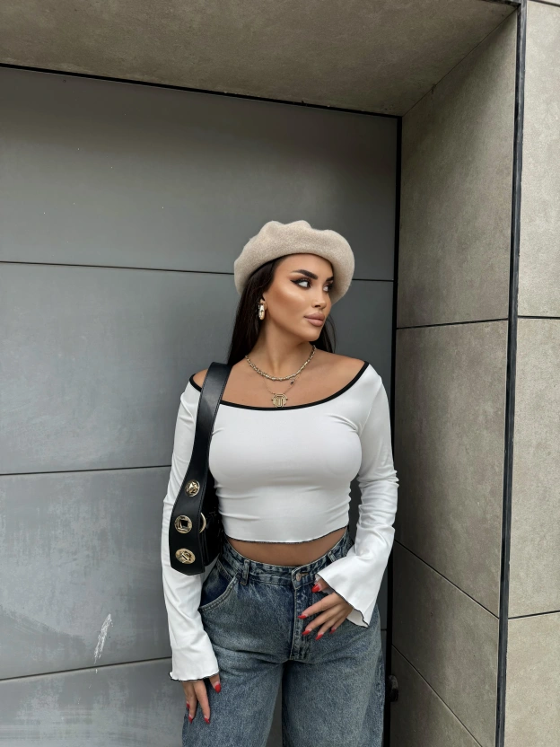 Beyaz İspanyol Kol Biyeli Crop