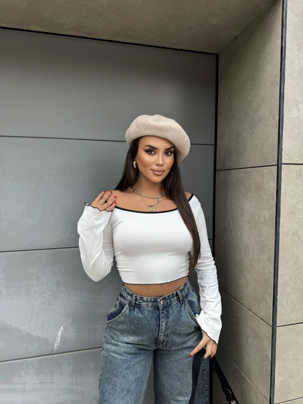 Beyaz İspanyol Kol Biyeli Crop