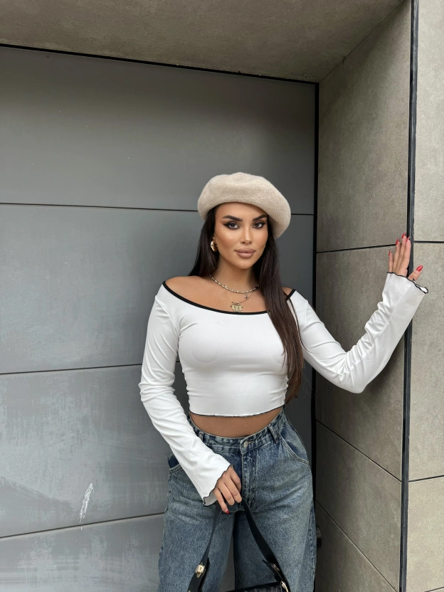 Beyaz İspanyol Kol Biyeli Crop