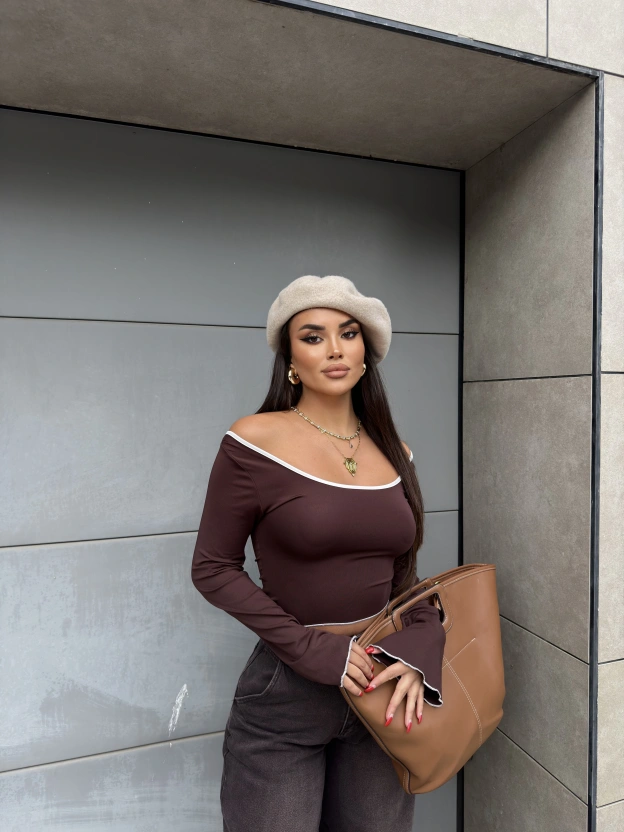 Kahverengi İspanyol Kol Biyeli Crop