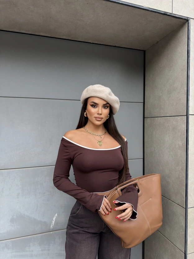 Kahverengi İspanyol Kol Biyeli Crop